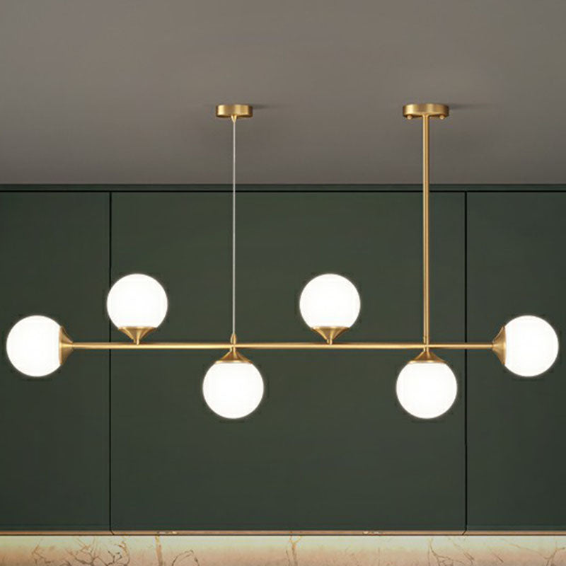 Ball Shaped Dining Room Island Pendant Opaline Glass Minimalist Hanging Light Kit 4 Gold Clearhalo 'Ceiling Lights' 'Island Lights' Lighting' 2265888