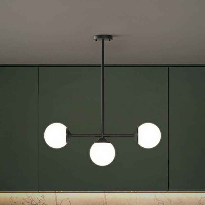 Ball Shaped Dining Room Island Pendant Opaline Glass Minimalist Hanging Light Kit 7 Black Clearhalo 'Ceiling Lights' 'Island Lights' Lighting' 2265898