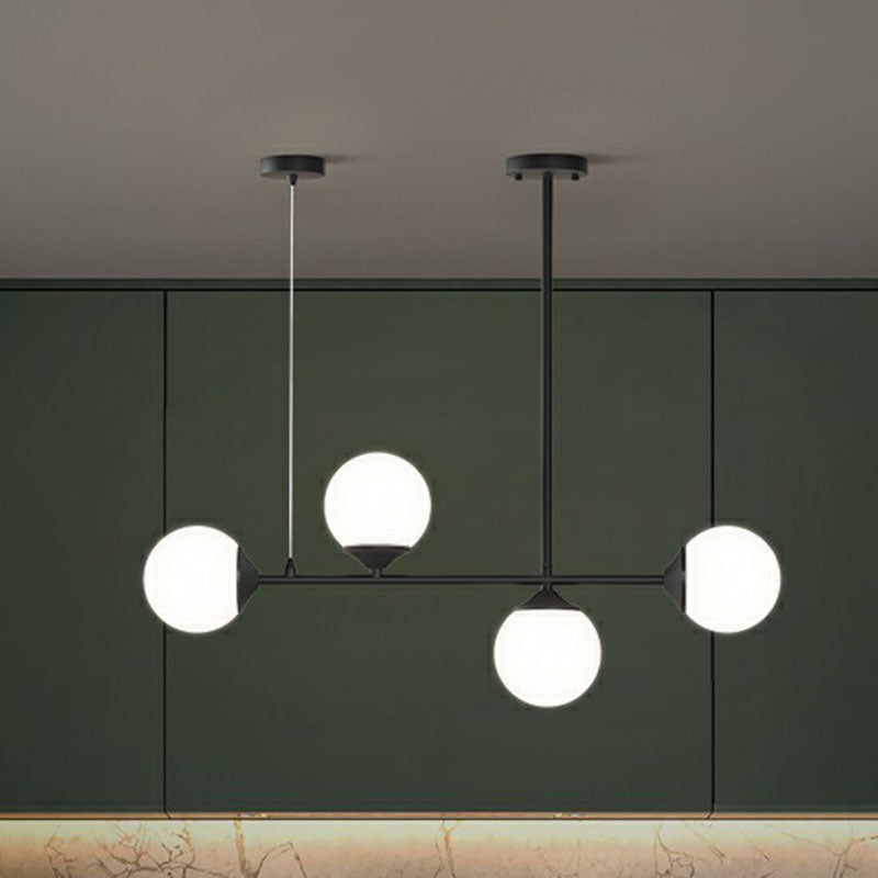 Ball Shaped Dining Room Island Pendant Opaline Glass Minimalist Hanging Light Kit 6 Gold Clearhalo 'Ceiling Lights' 'Island Lights' Lighting' 2265892