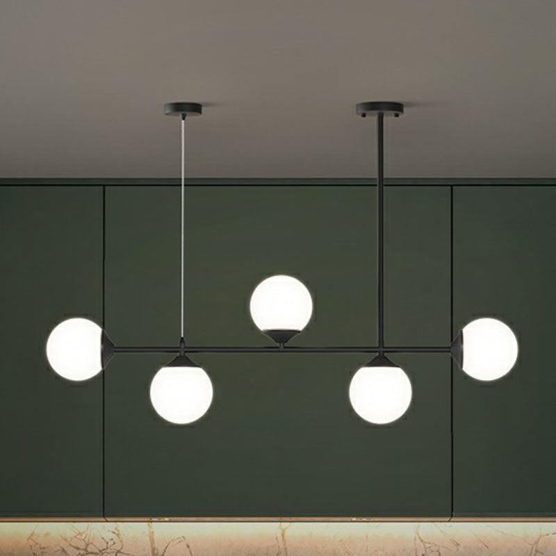 Ball Shaped Dining Room Island Pendant Opaline Glass Minimalist Hanging Light Kit Clearhalo 'Ceiling Lights' 'Island Lights' Lighting' 2265893