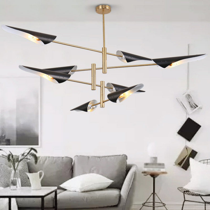 Metal Tiers Adjustable Chandelier Postmodernism Suspension Pendant Light for Living Room 4 Black Clearhalo 'Ceiling Lights' 'Chandeliers' 'Modern Chandeliers' 'Modern' Lighting' 2283243