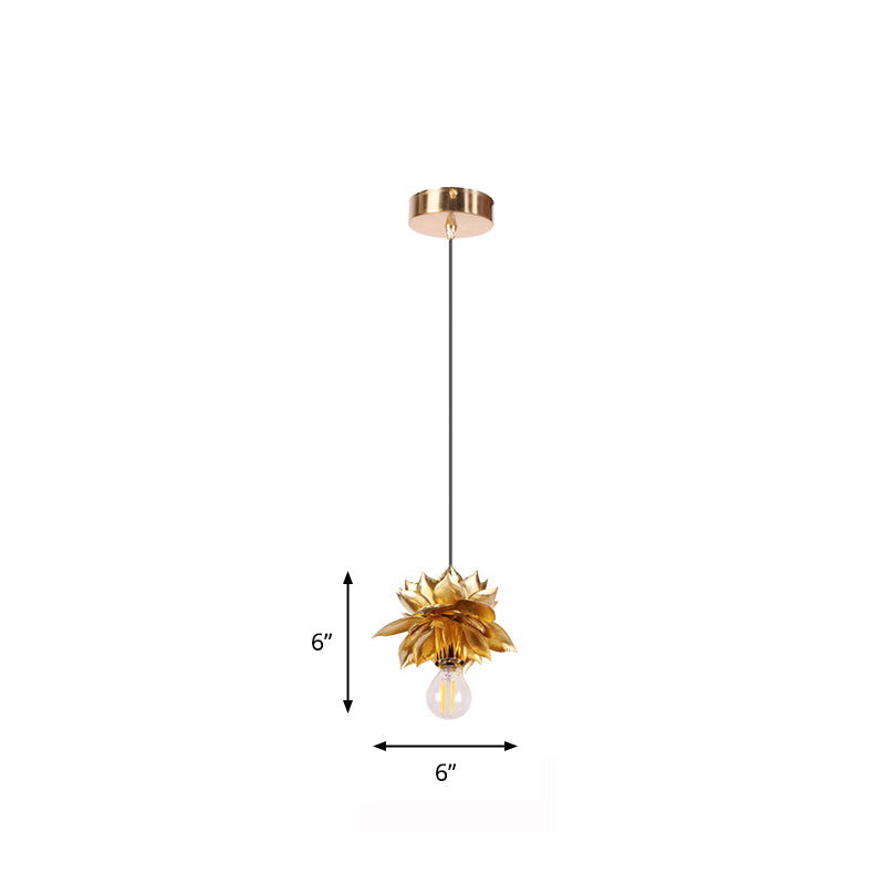 Country Lotus Hanging Ceiling Light 1 Head Metal Drop Pendant in Brass for Dining Room Clearhalo 'Ceiling Lights' 'Pendant Lights' 'Pendants' Lighting' 2283540