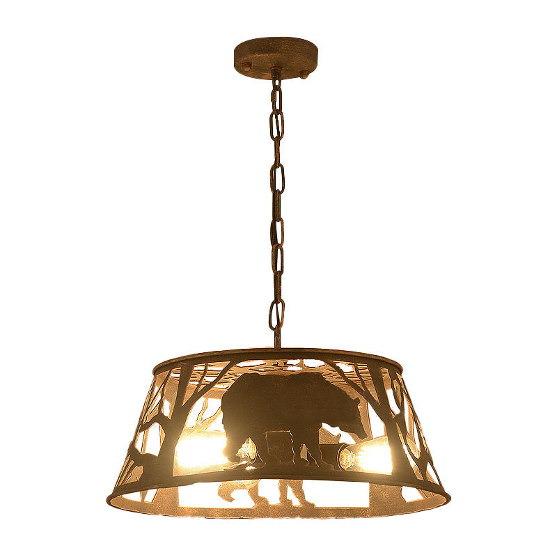 8"/12"/18" W Tapered Hanging Ceiling Light Country Metal Pendant Lighting with Animal Pattern - Rust Finish, 1/2 Lights for Restaurant