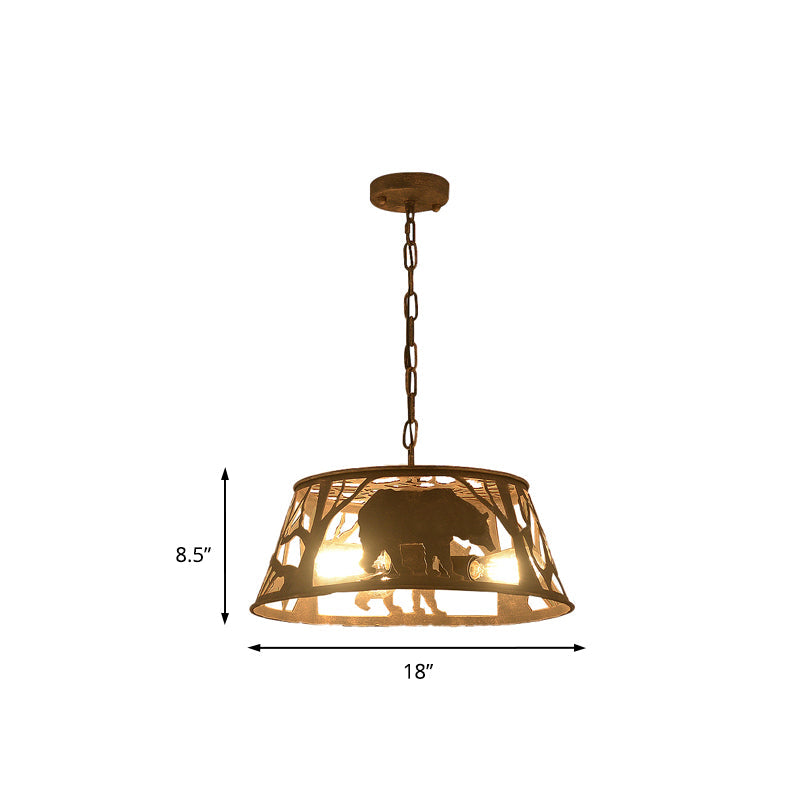 8"/12"/18" W Tapered Hanging Ceiling Light Country Metal Pendant Lighting with Animal Pattern - Rust Finish, 1/2 Lights for Restaurant