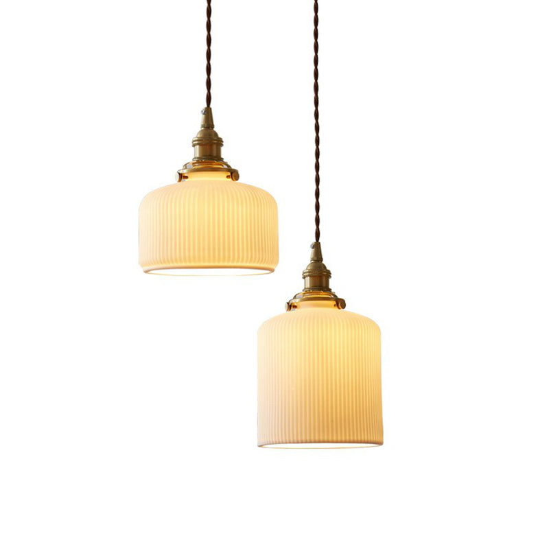 Taavita Retro Style Rounded Drum Pendant Ceiling Light - 1 Head Ceramic Suspension Lighting in Brass