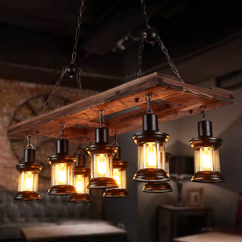 Taavita 8-Light Island Ceiling Light Farmhouse Clear Glass Lantern Pendant Lighting Fixture