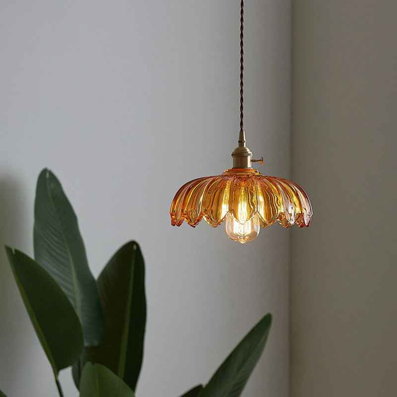 Enhanced Glass Flower Ceiling Light Industrial Single Feeding Hanging Pendant Light by Taavita