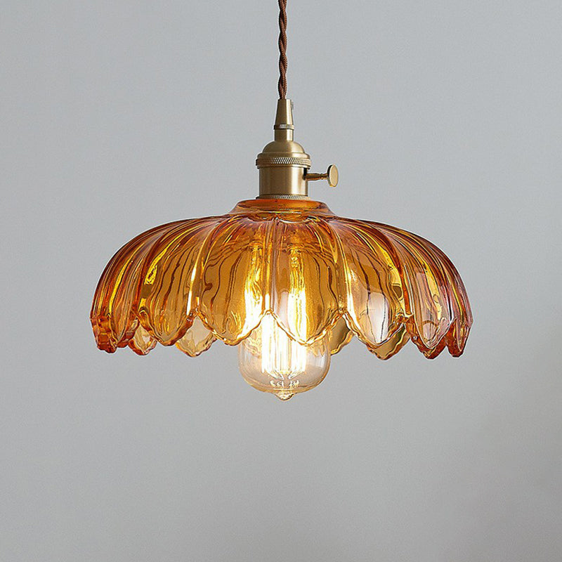 Enhanced Glass Flower Ceiling Light Industrial Single Feeding Hanging Pendant Light by Taavita