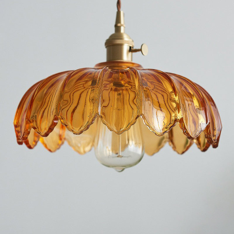 Enhanced Glass Flower Ceiling Light Industrial Single Feeding Hanging Pendant Light by Taavita