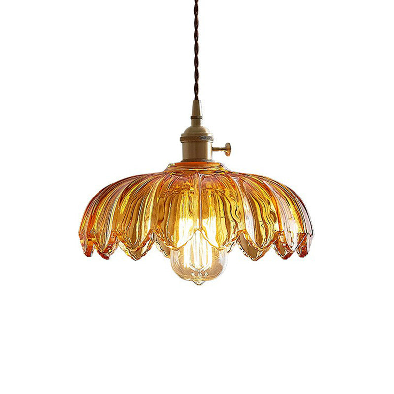 Enhanced Glass Flower Ceiling Light Industrial Single Feeding Hanging Pendant Light by Taavita