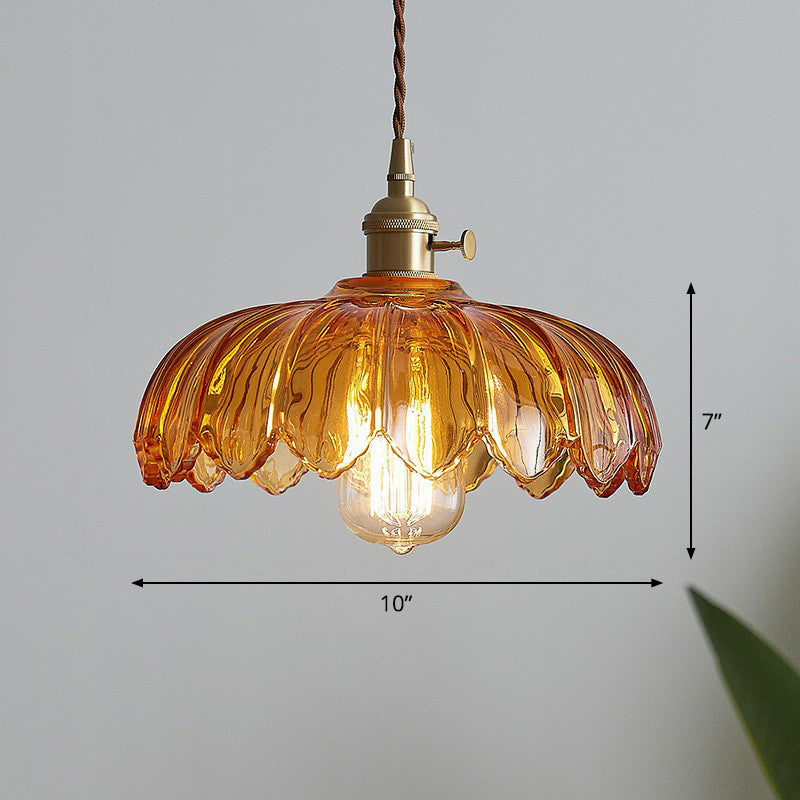 Scalloped Glass Flower Ceiling Light Industrial Single Dining Room Hanging Pendant Light Clearhalo 'Ceiling Lights' 'Glass shade' 'Glass' 'Industrial Pendants' 'Industrial' 'Middle Century Pendants' 'Pendant Lights' 'Pendants' 'Tiffany' Lighting' 2293598