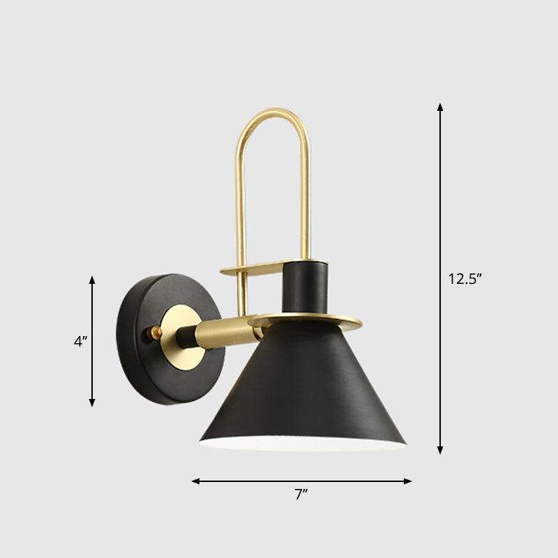 Metal Conical Wall Mount Lamp Modern 1-Bulb Wall Light Fixture with Arched Arm in Brass Clearhalo 'Wall Lamps & Sconces' 'Wall Lights' Lighting' 2293815