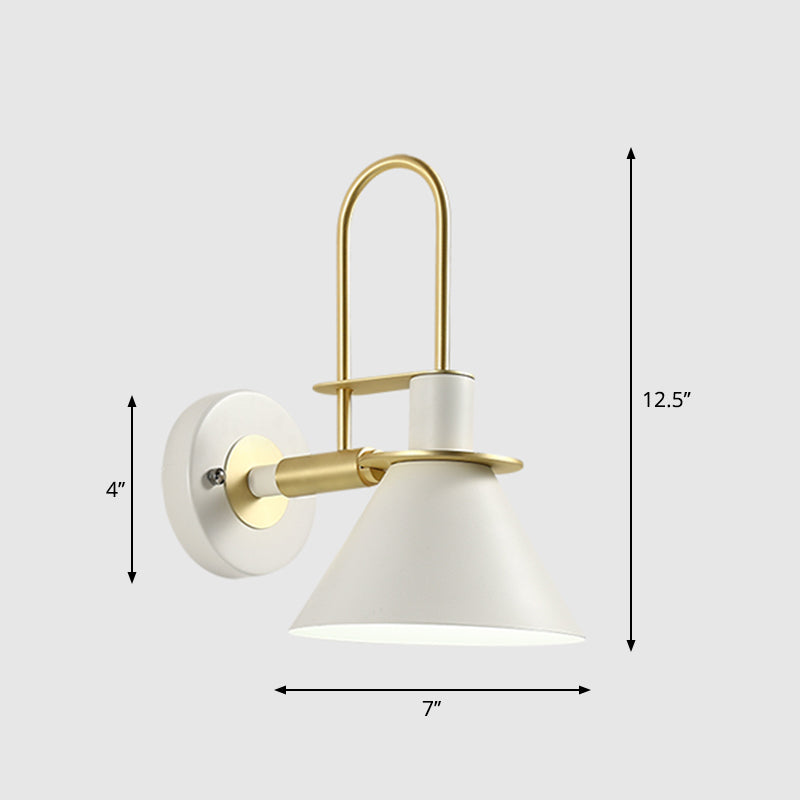 Metal Conical Wall Mount Lamp Modern 1-Bulb Wall Light Fixture with Arched Arm in Brass Clearhalo 'Wall Lamps & Sconces' 'Wall Lights' Lighting' 2293813