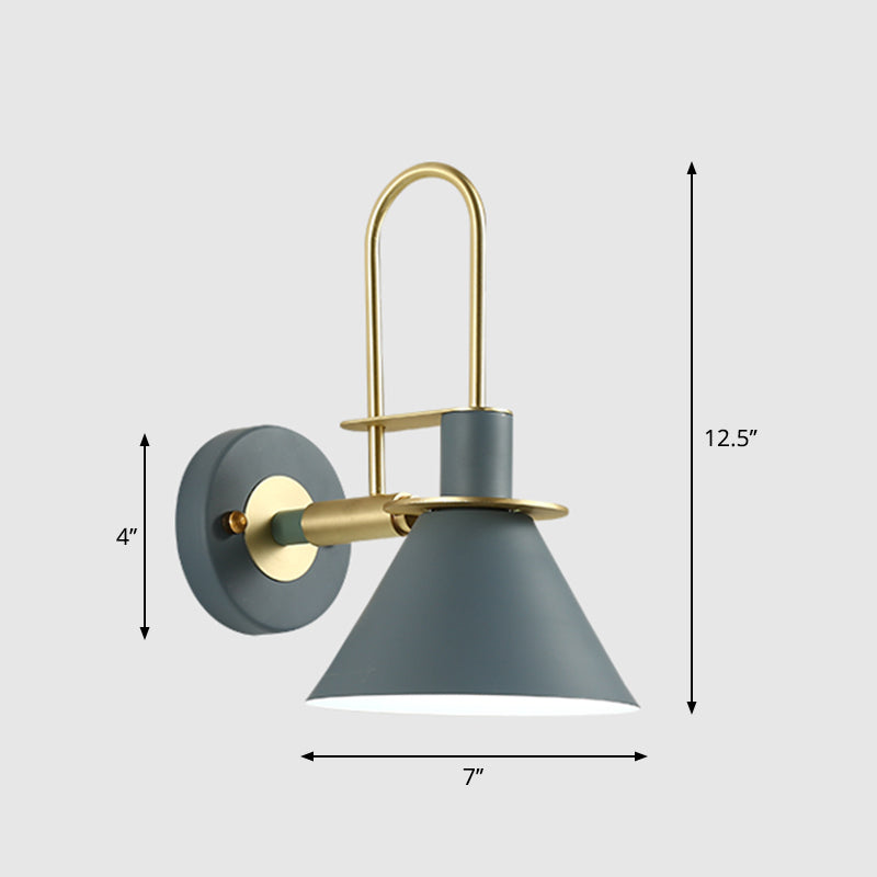 Modern Metal Conical Wall Mount Lamp 1-Bulb Wall Light Fixture with Arched Arm in Brass