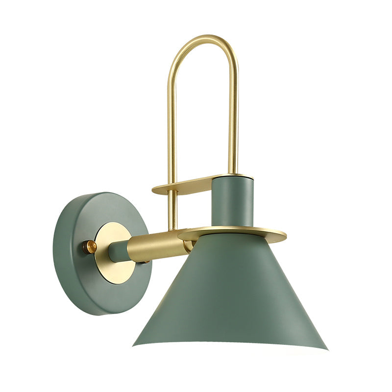 Modern Metal Conical Wall Mount Lamp 1-Bulb Wall Light Fixture with Arched Arm in Brass