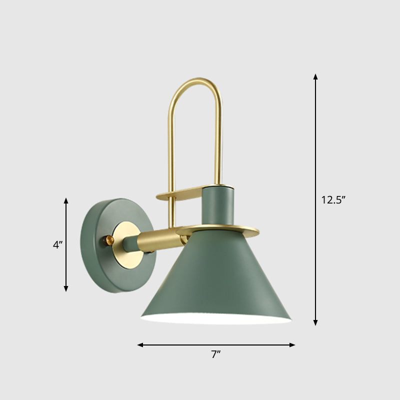 Metal Conical Wall Mount Lamp Modern 1-Bulb Wall Light Fixture with Arched Arm in Brass Clearhalo 'Wall Lamps & Sconces' 'Wall Lights' Lighting' 2293816