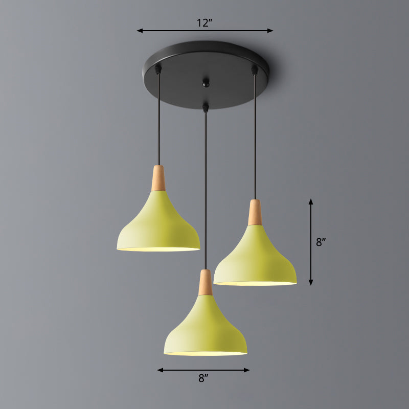 Taavita Form Pendant Light Makkaron Metal Light 3-Head Multi-Hanging Light with Wooden Tip