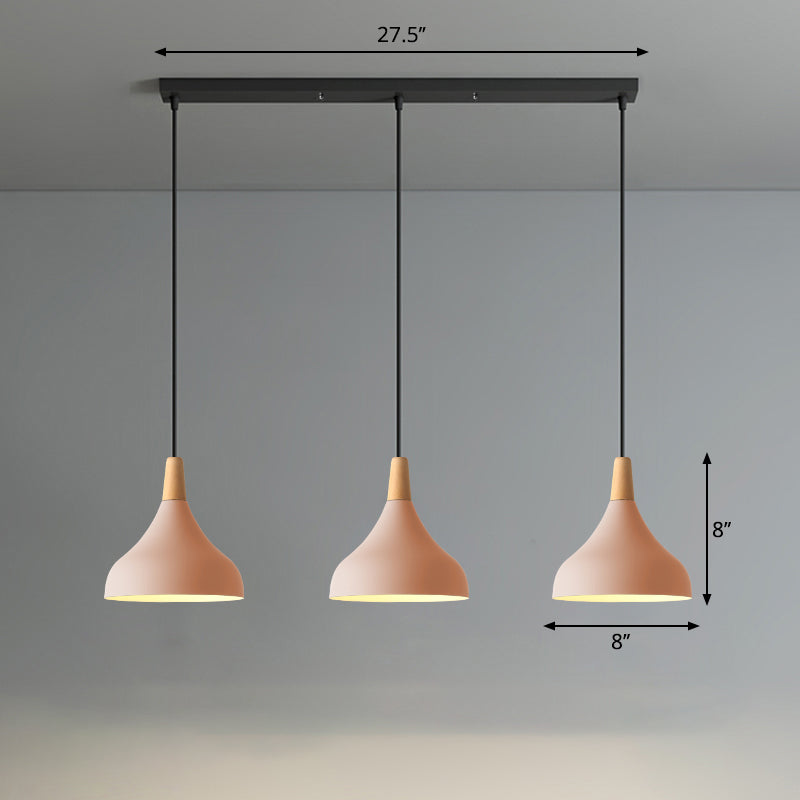 Taavita Form Pendant Light Makkaron Metal Light 3-Head Multi-Hanging Light with Wooden Tip