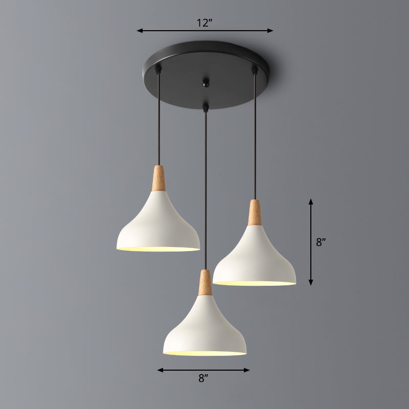 Taavita Form Pendant Light Makkaron Metal Light 3-Head Multi-Hanging Light with Wooden Tip