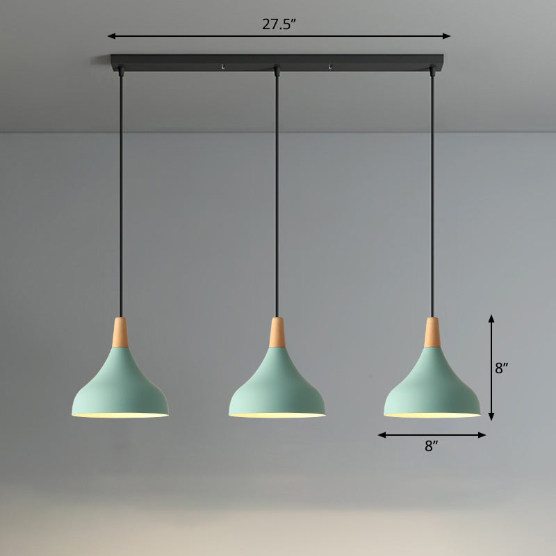 Taavita Form Pendant Light Makkaron Metal Light 3-Head Multi-Hanging Light with Wooden Tip