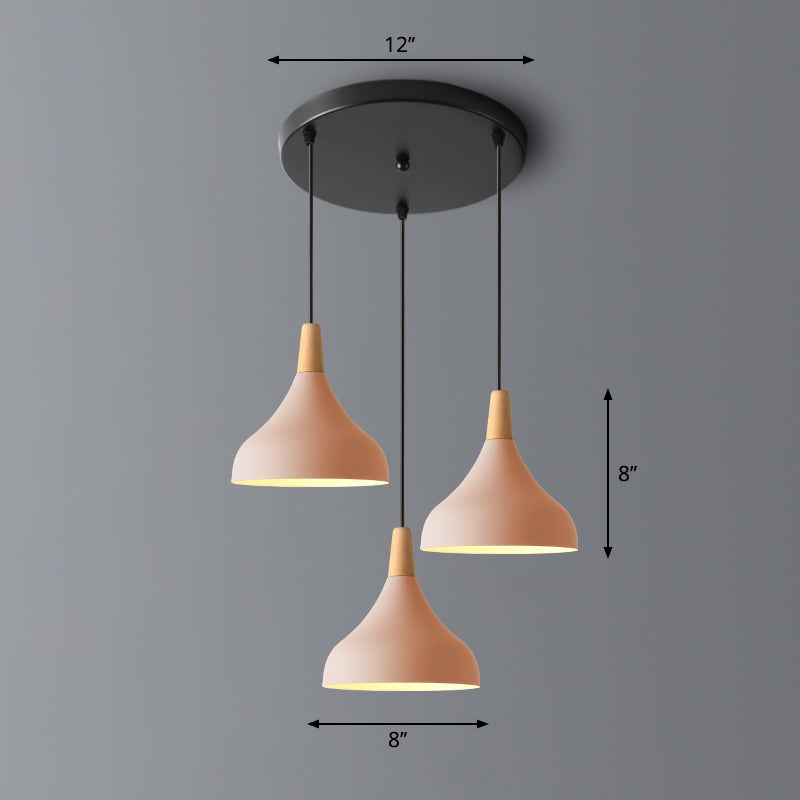 Taavita Form Pendant Light Makkaron Metal Light 3-Head Multi-Hanging Light with Wooden Tip