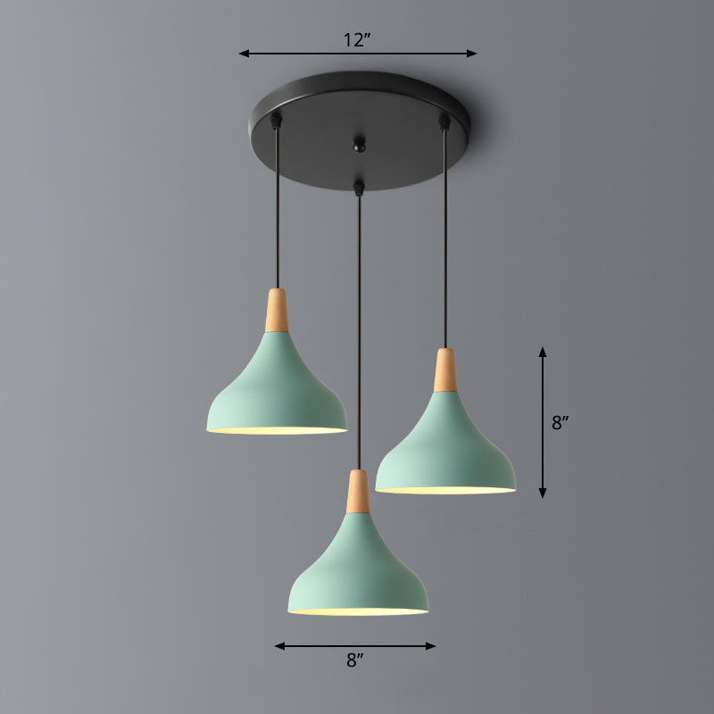 Taavita Form Pendant Light Makkaron Metal Light 3-Head Multi-Hanging Light with Wooden Tip