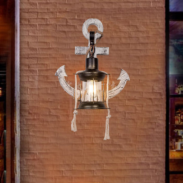 Taavita Industrial Vintage Boat Anchor Solid Wood 1-Light Wall Lamp