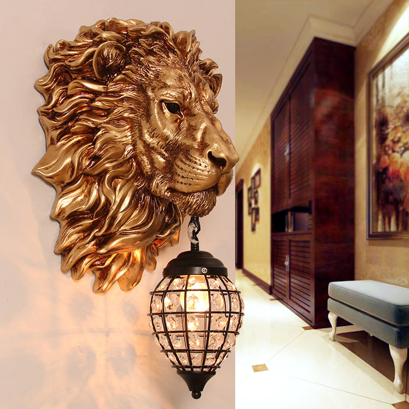 Taavita Gold Lion Sconce Lighting Rustic 1 Light Indoor Wall Mounted Lamp with Black Teardrop Shade