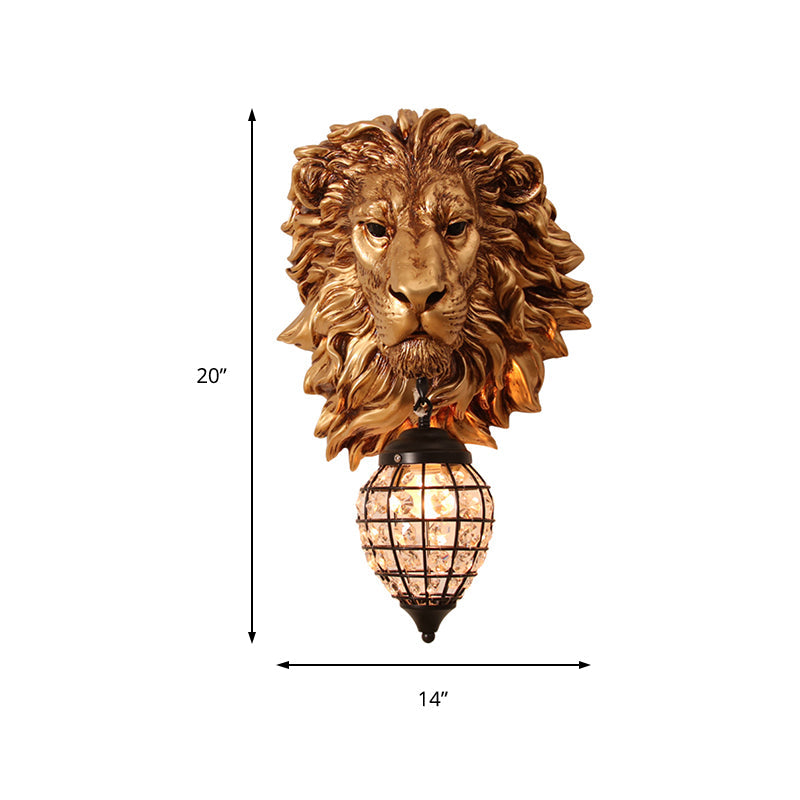 Taavita Gold Lion Sconce Lighting Rustic 1 Light Indoor Wall Mounted Lamp with Black Teardrop Shade