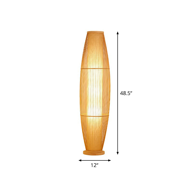 1-Head Living Room Floor Light Modern Wood Standing Lamp with Oval Bamboo Cage Shade Clearhalo 'Floor Lamps' 'Lamps' Lighting' 2310411