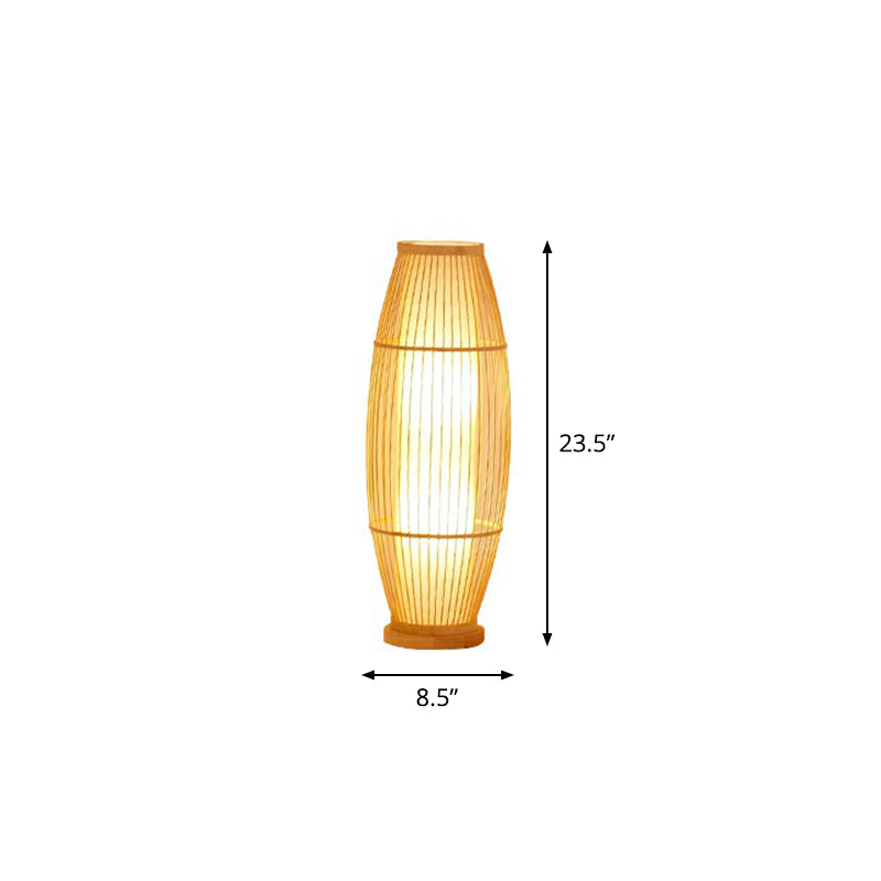 Taavita Living Room Floor Light Modern Wooden Standing Lamp with Oval Rattan Bamboo Cage Shade