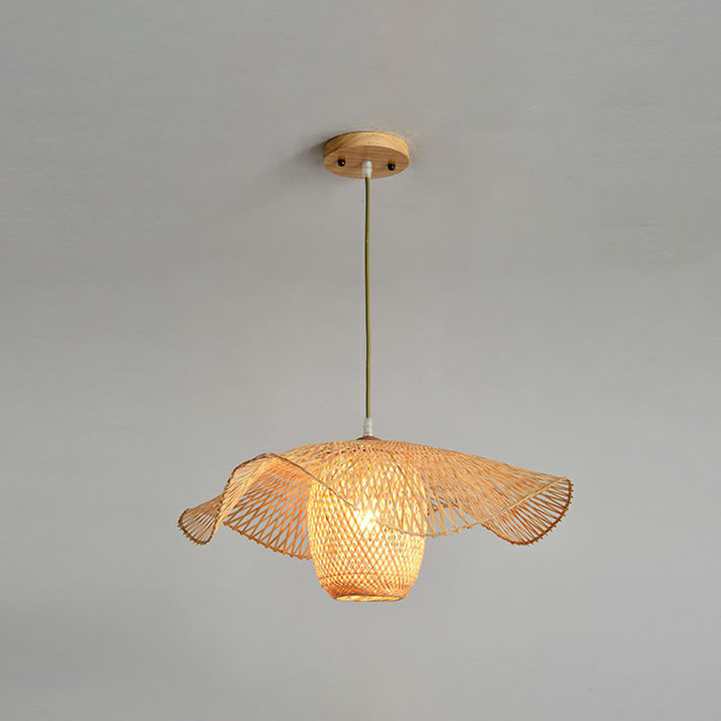 Taavita Leaf Shaped Bamboo Corridor Pendant Lamp 1-Light Modernist Suspension Light in Beige