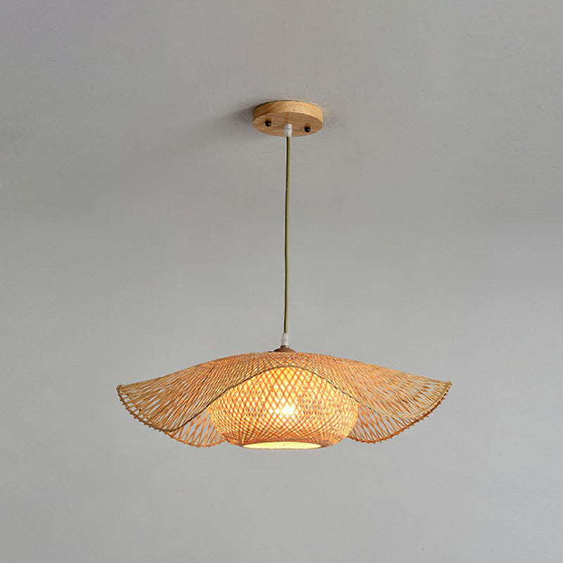 Taavita Leaf Shaped Bamboo Corridor Pendant Lamp 1-Light Modernist Suspension Light in Beige