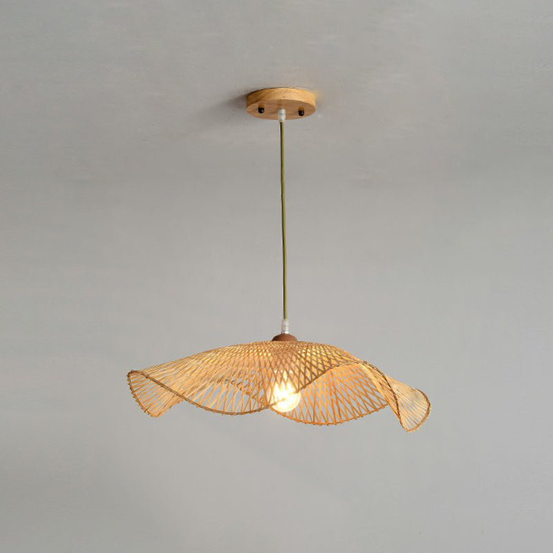 Taavita Leaf Shaped Bamboo Corridor Pendant Lamp 1-Light Modernist Suspension Light in Beige