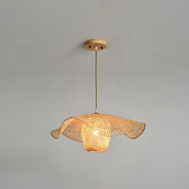 Lotus Leaf Shaped Corridor Pendant Lamp Bamboo 1-Light Modernist Suspension Light in Beige Clearhalo 'Ceiling Lights' 'Pendant Lights' 'Pendants' Lighting' 2310470