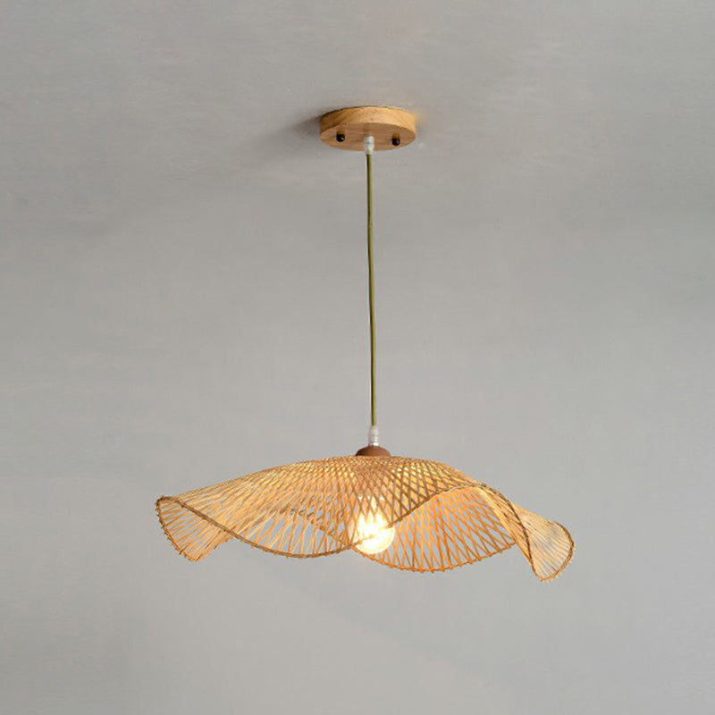 Taavita Leaf Shaped Bamboo Corridor Pendant Lamp 1-Light Modernist Suspension Light in Beige