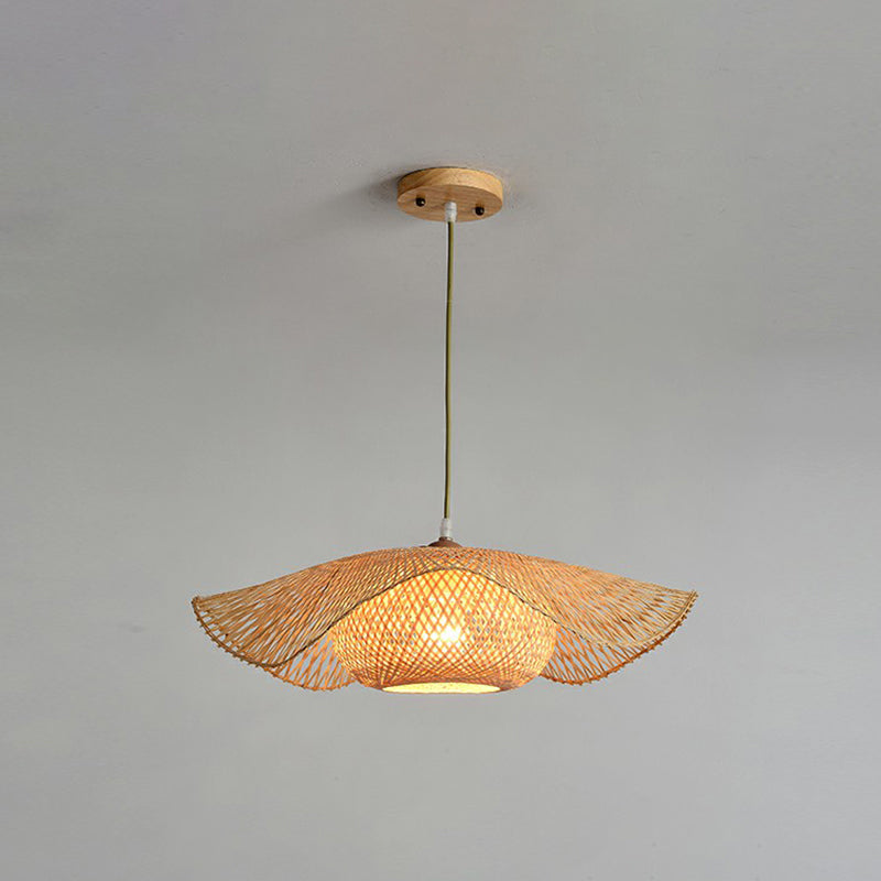 Taavita Leaf Shaped Bamboo Corridor Pendant Lamp 1-Light Modernist Suspension Light in Beige