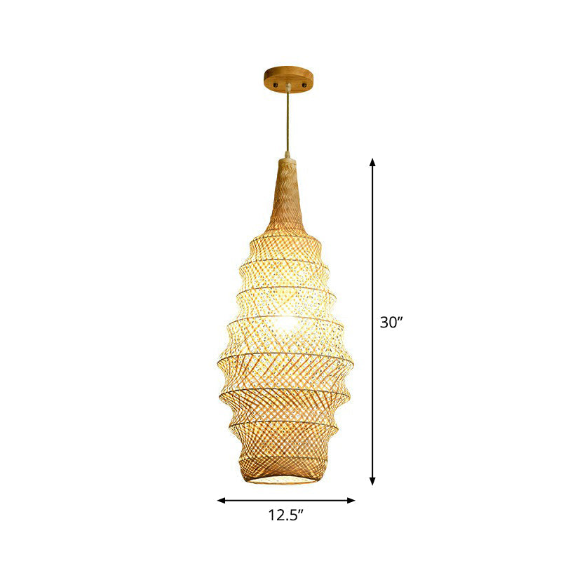 Taavita Pendant Light Cage Asia 1-Head Wooden Hanging Fixture for Restaurants