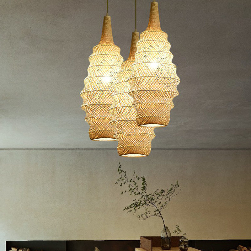 Taavita Pendant Light Cage Asia 1-Head Wooden Hanging Fixture for Restaurants