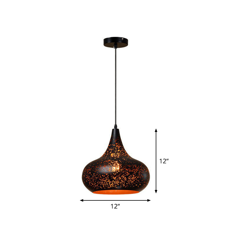 Hollow-Out Metal Pendant Lighting Retro 1-Light Black Finish Suspension Light for Restaurant Clearhalo 'Ceiling Lights' 'Pendant Lights' 'Pendants' Lighting' 2311401