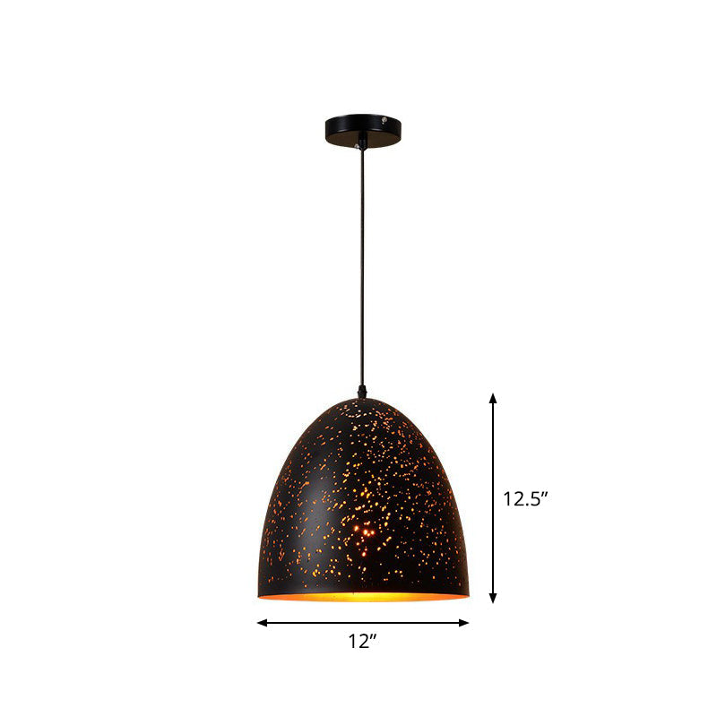 Vintage Metal Pendant Light Retro 1-Light Black Finish Feather Light for the Restaurant - Art Deco, Ellipsoidal Design, with Shade, Hanging