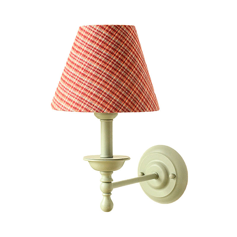 Taavita 1 Bulb Cone Wall Lamp Vintage Style Fabric Shade in Red/Yellow/Blue for Dining Room Sconce