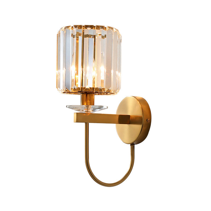 Postmodern Crystal Wall Lighting 1 Head Gold Finish with Curved Arm