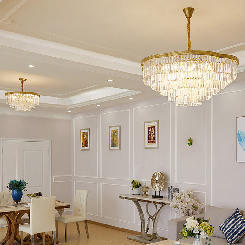 Brass Floral Layers Pendant Lamp Postmodern Crystal Prism Chandelier Light for Dining Room Clearhalo 'Ceiling Lights' 'Chandeliers' 'Modern Chandeliers' 'Modern' Lighting' 2327537