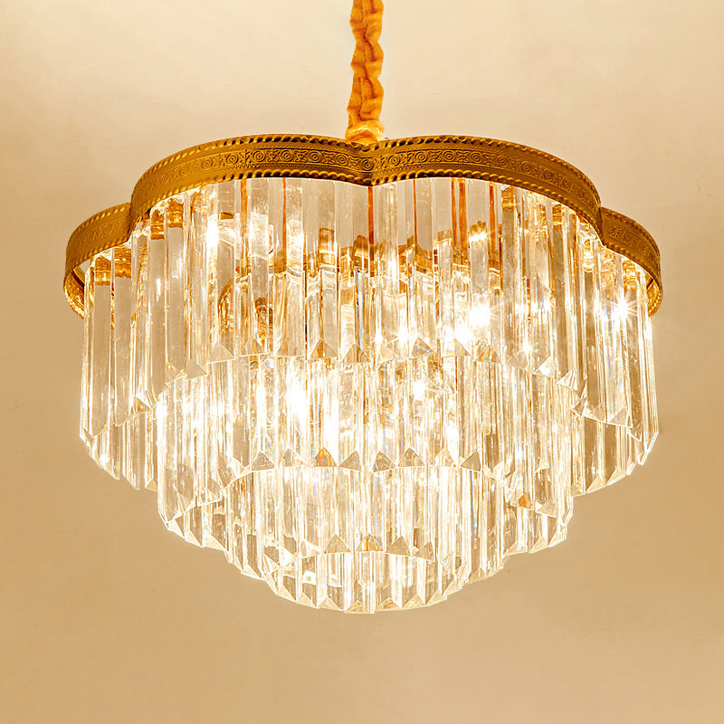 Taavita Floral Layers Pendant Light Postmodern Crystal Prism Chandelier Lamp for Dining Room