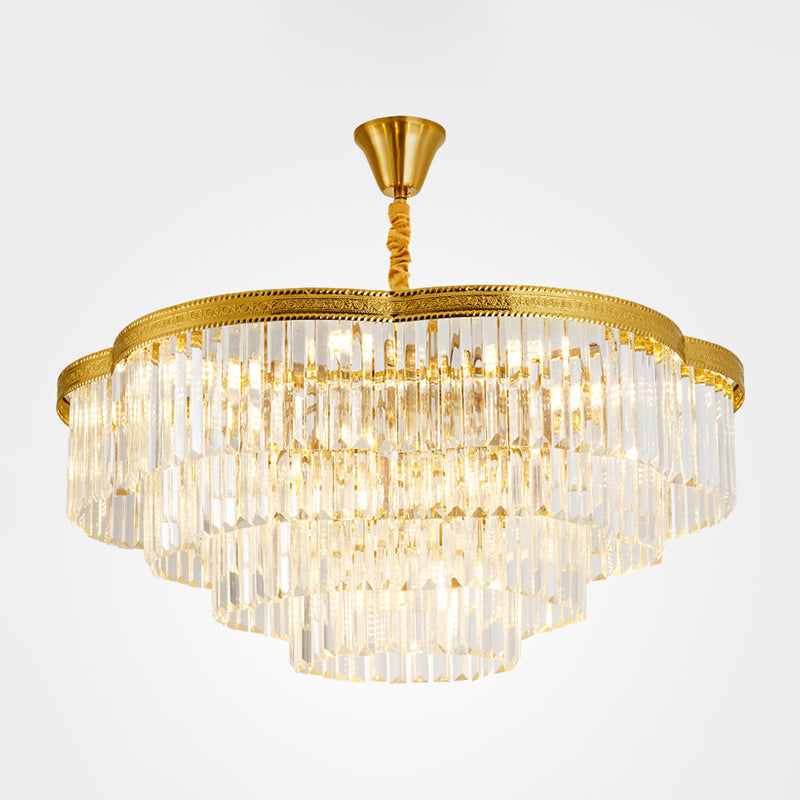 Brass Floral Layers Pendant Lamp Postmodern Crystal Prism Chandelier Light for Dining Room Clearhalo 'Ceiling Lights' 'Chandeliers' 'Modern Chandeliers' 'Modern' Lighting' 2327542