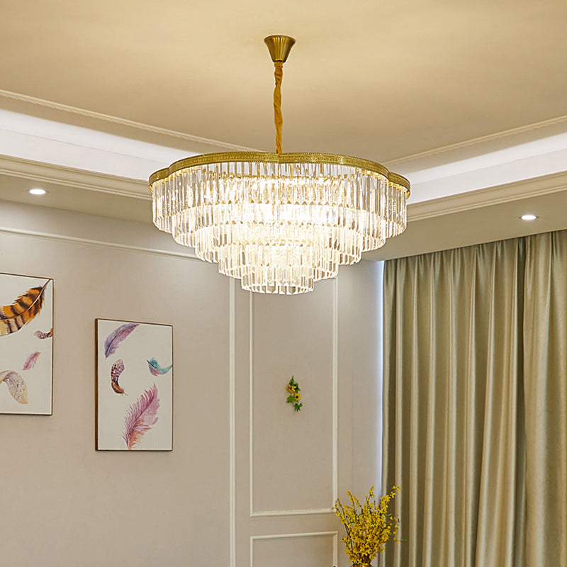 Taavita Floral Layers Pendant Light Postmodern Crystal Prism Chandelier Lamp for Dining Room