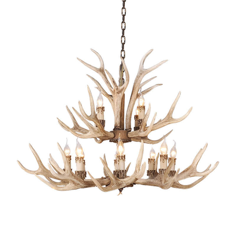 Taavita Light Brown Hanging Chandelier Deer Antler 8/12/24 Bulbs Traditional Pendant Light for Dining Room with Size Options 25 Inches & Higher and Widths 39" 47" 59"