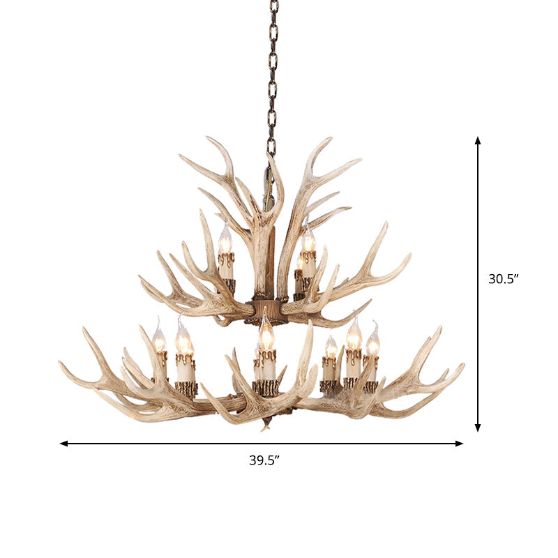 Taavita Light Brown Hanging Chandelier Deer Antler 8/12/24 Bulbs Traditional Pendant Light for Dining Room with Size Options 25 Inches & Higher and Widths 39" 47" 59"