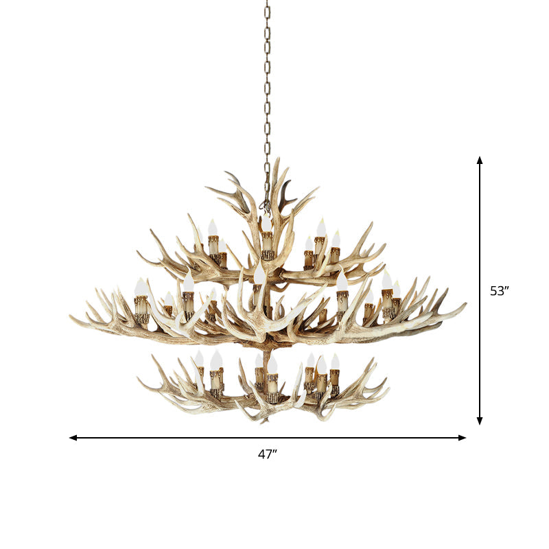 Taavita Light Brown Hanging Chandelier Deer Antler 8/12/24 Bulbs Traditional Pendant Light for Dining Room with Size Options 25 Inches & Higher and Widths 39" 47" 59"